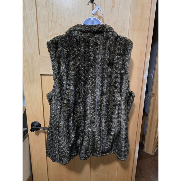 Dalia Collection Faux Fur Vest Black/Brown Striped mob wife cozy elegant warm - Picture 4 of 9